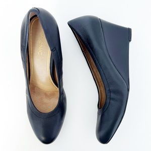 NEW Vionic Camden Wedge Heels, Black Leather Wedges, 9